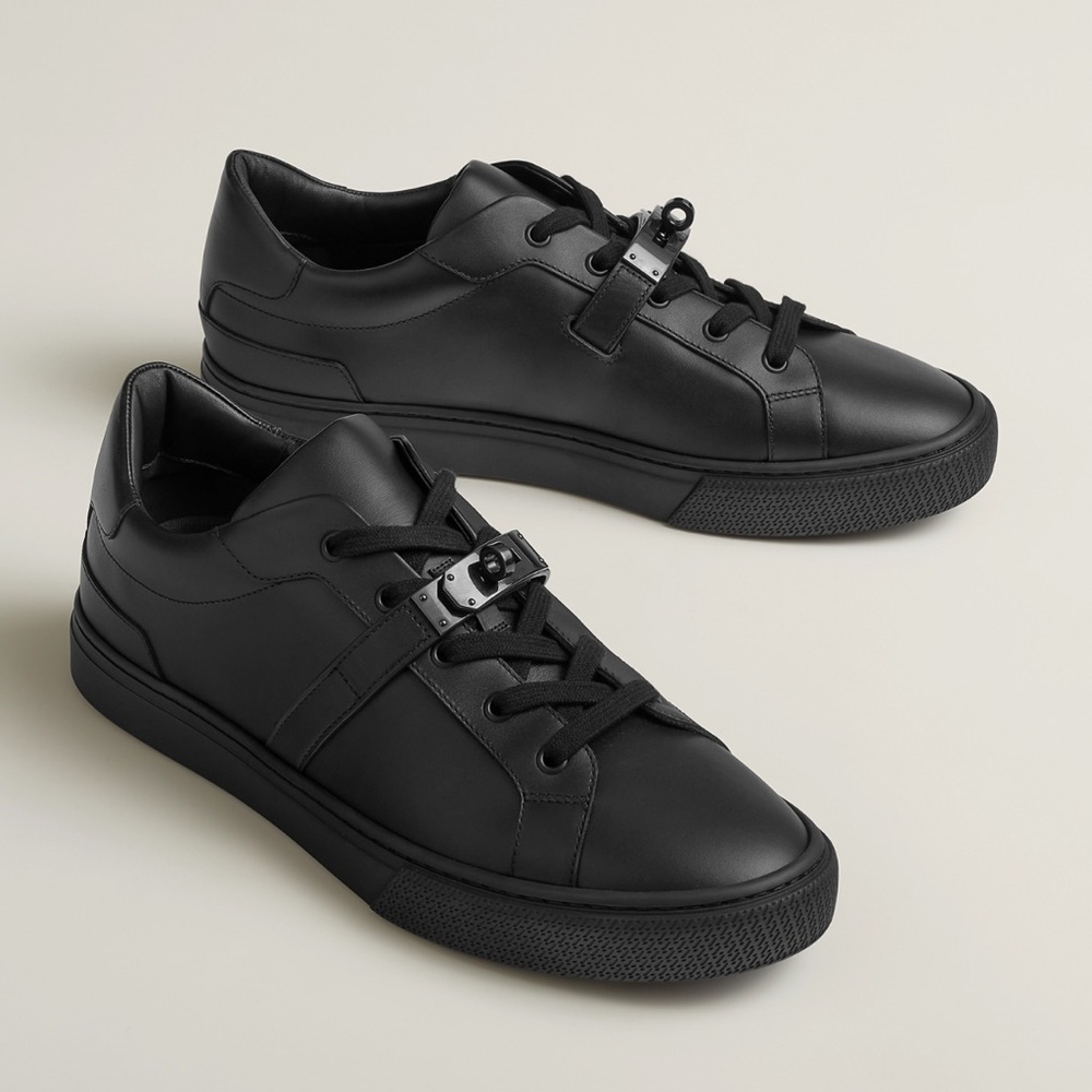 Hermes Men Black Leather Sneakers
